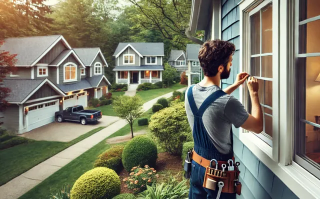 Technician installing window locks for added home security