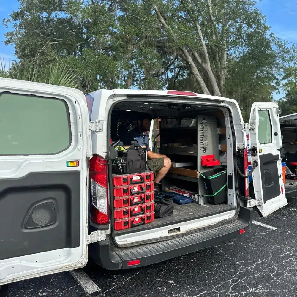 emergency service working in truck